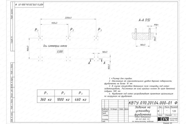 Котел на угле дровах 0.8 МВт с колосниками фундамент